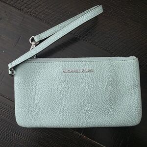 Michael Kors Mint Green Pebbled Leather Wristlet Wallet